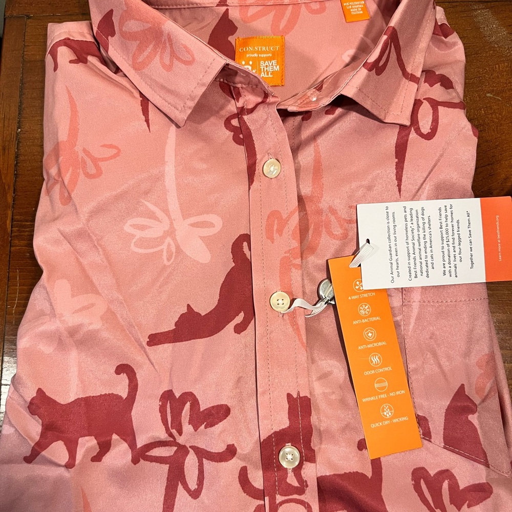 Salmon Cat Print Women’s Shirt 
Con.Struct Protect the Paws  Save them All
